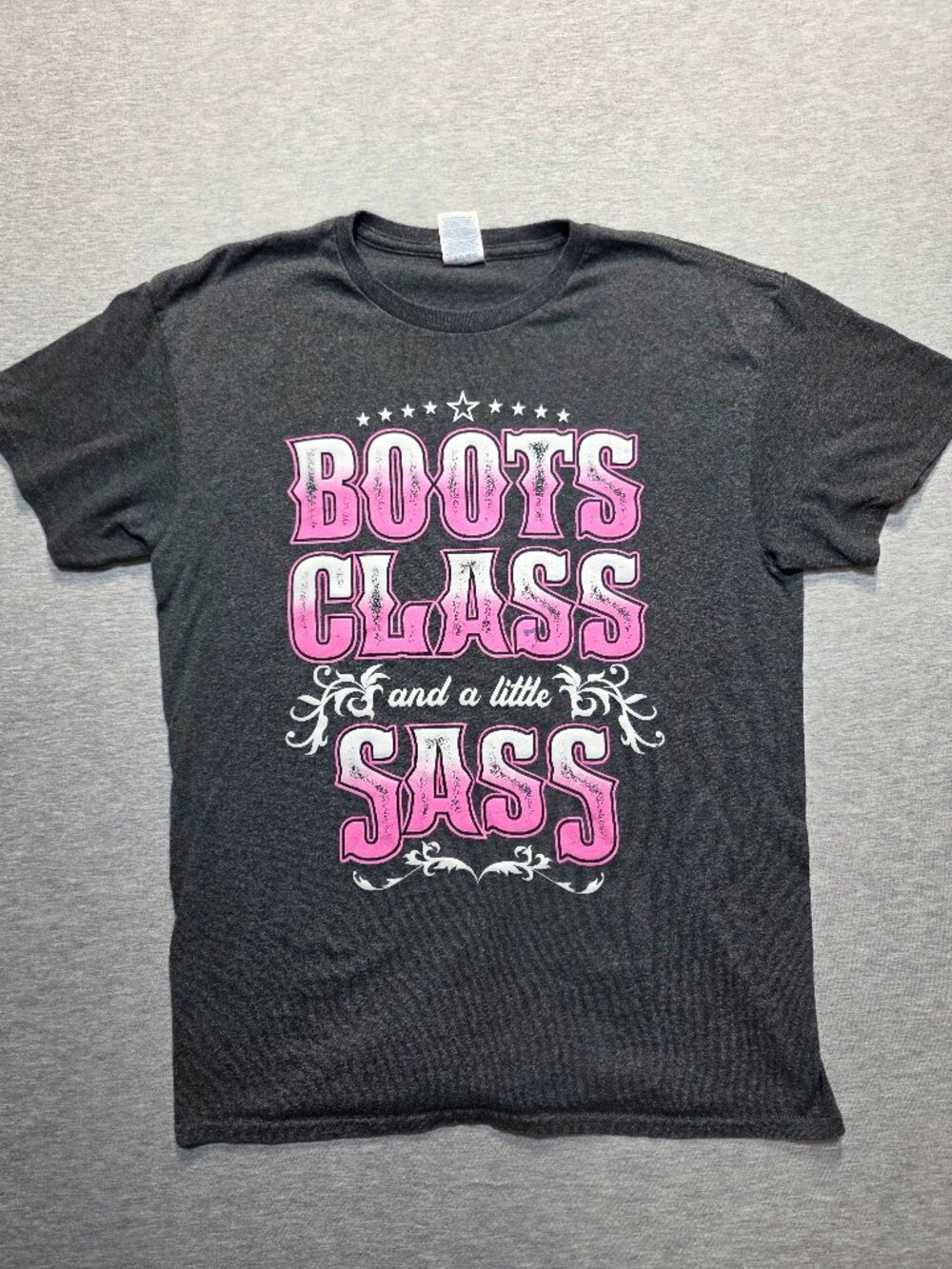 "Boots Class and a Little Sass" Graphic Tee Charcoal Gray Medium